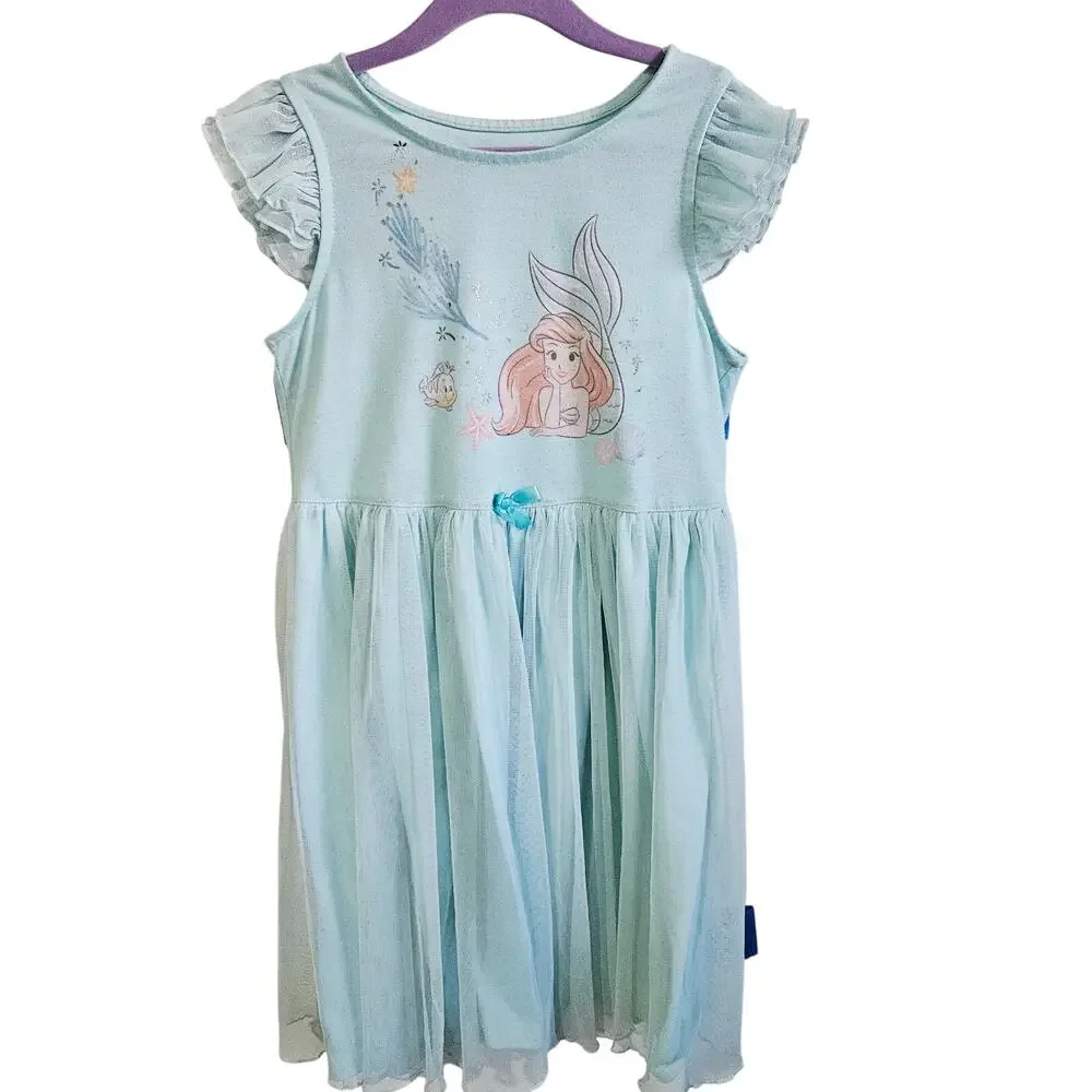 Disney Girls Size 7/8 Pajama Dress Light Blue Ariel Mermaid Princess Nightie